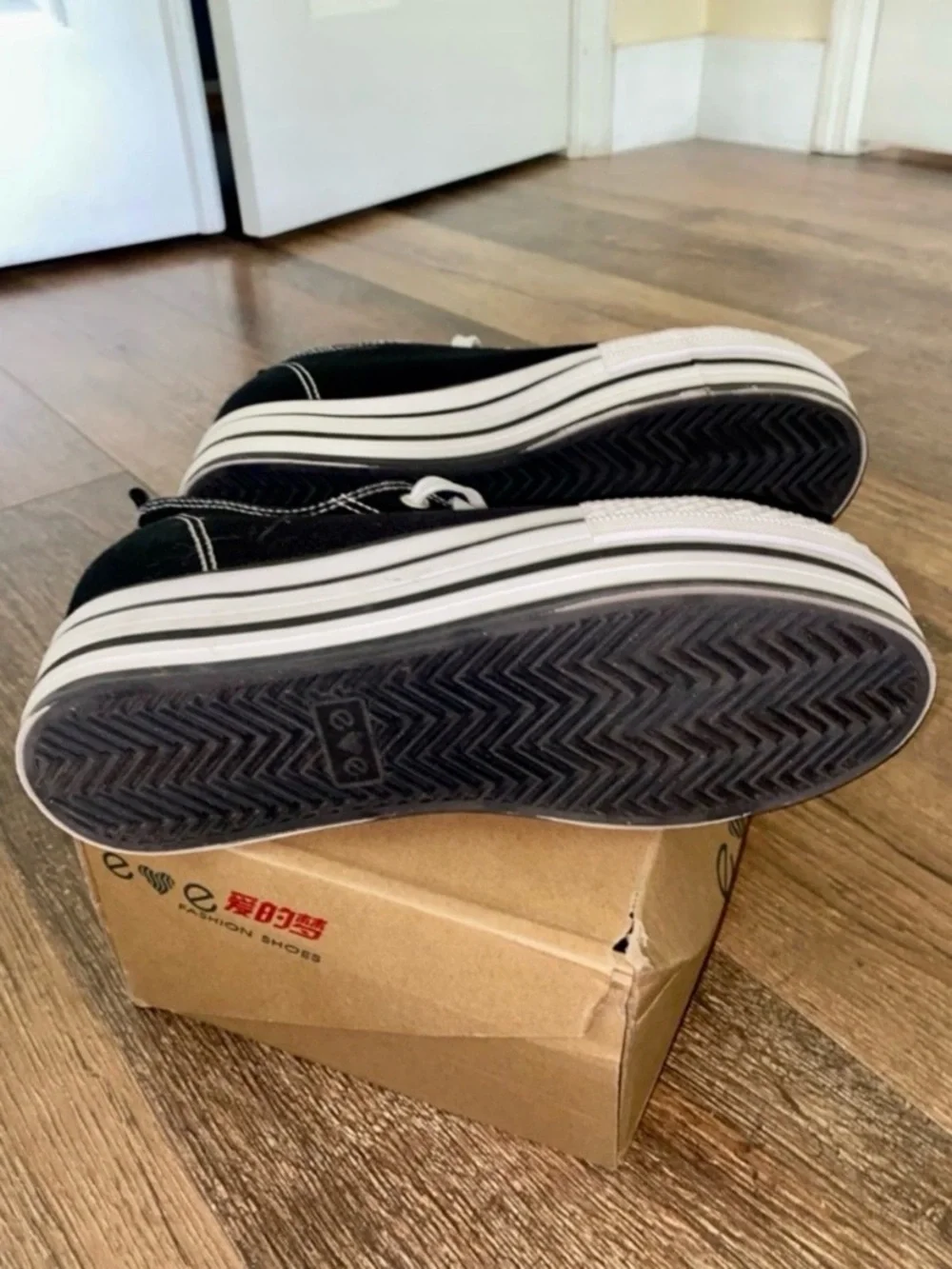 Black Canvas Platform Wedge Sneakers, 3” Height-Hidden Heel, Size 7
